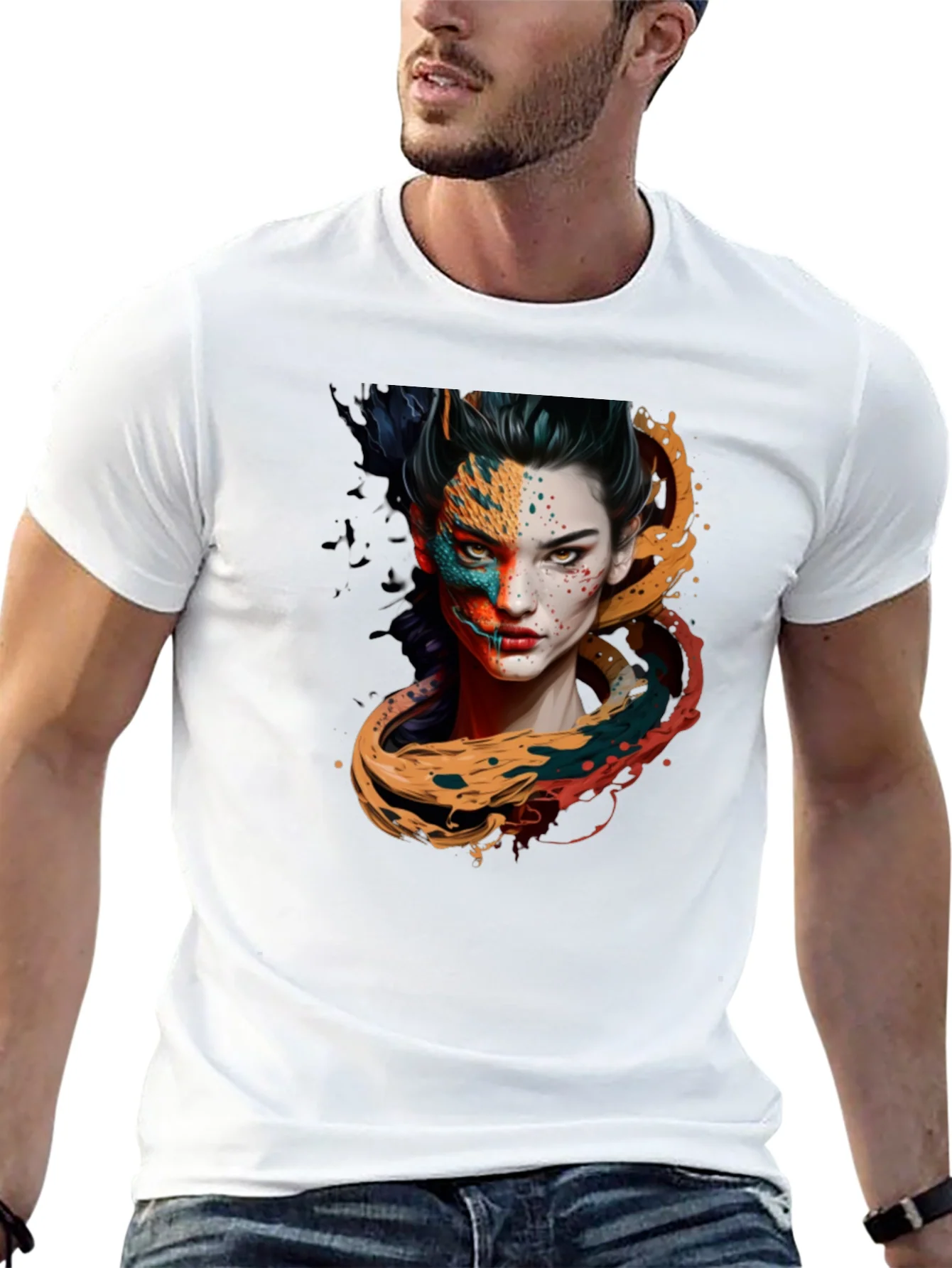 Artistic Woman Graphic Black T-Shirt