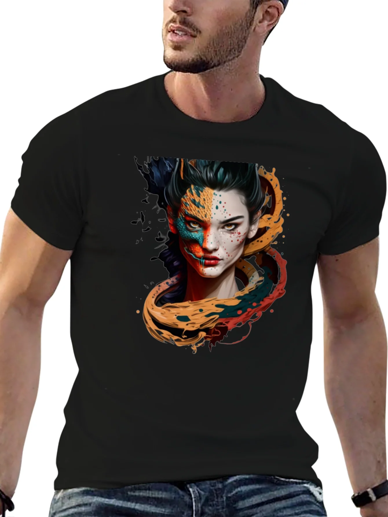 Artistic Woman Graphic Black T-Shirt