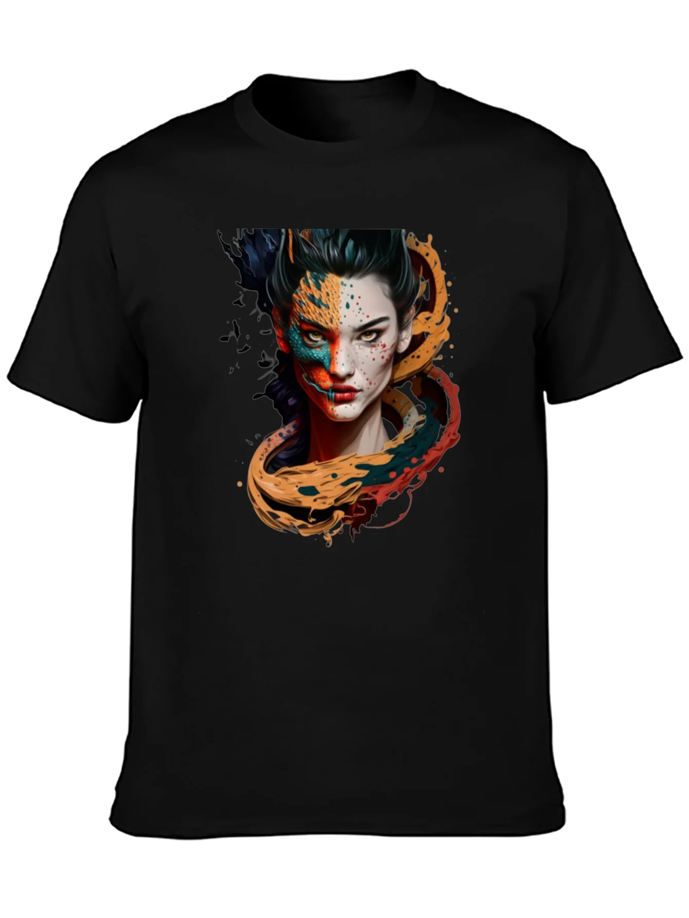 Artistic Woman Graphic Black T-Shirt