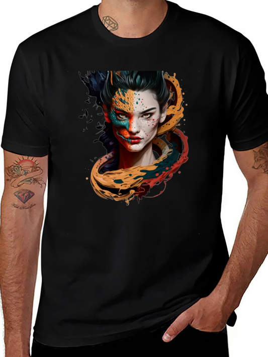Artistic Woman Graphic Black T-Shirt